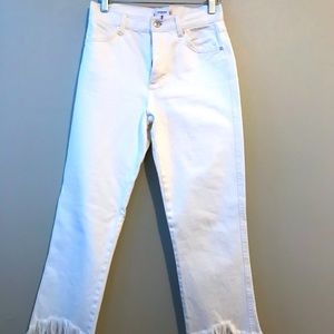 Straight leg denim jean with fringe.  NBW.